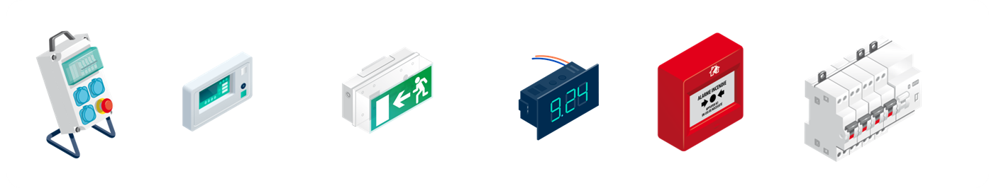 exemples de petits équipements : coffret électrique, bloc autonome d'éclairage de sécurité, apparaillage, alarme incendie